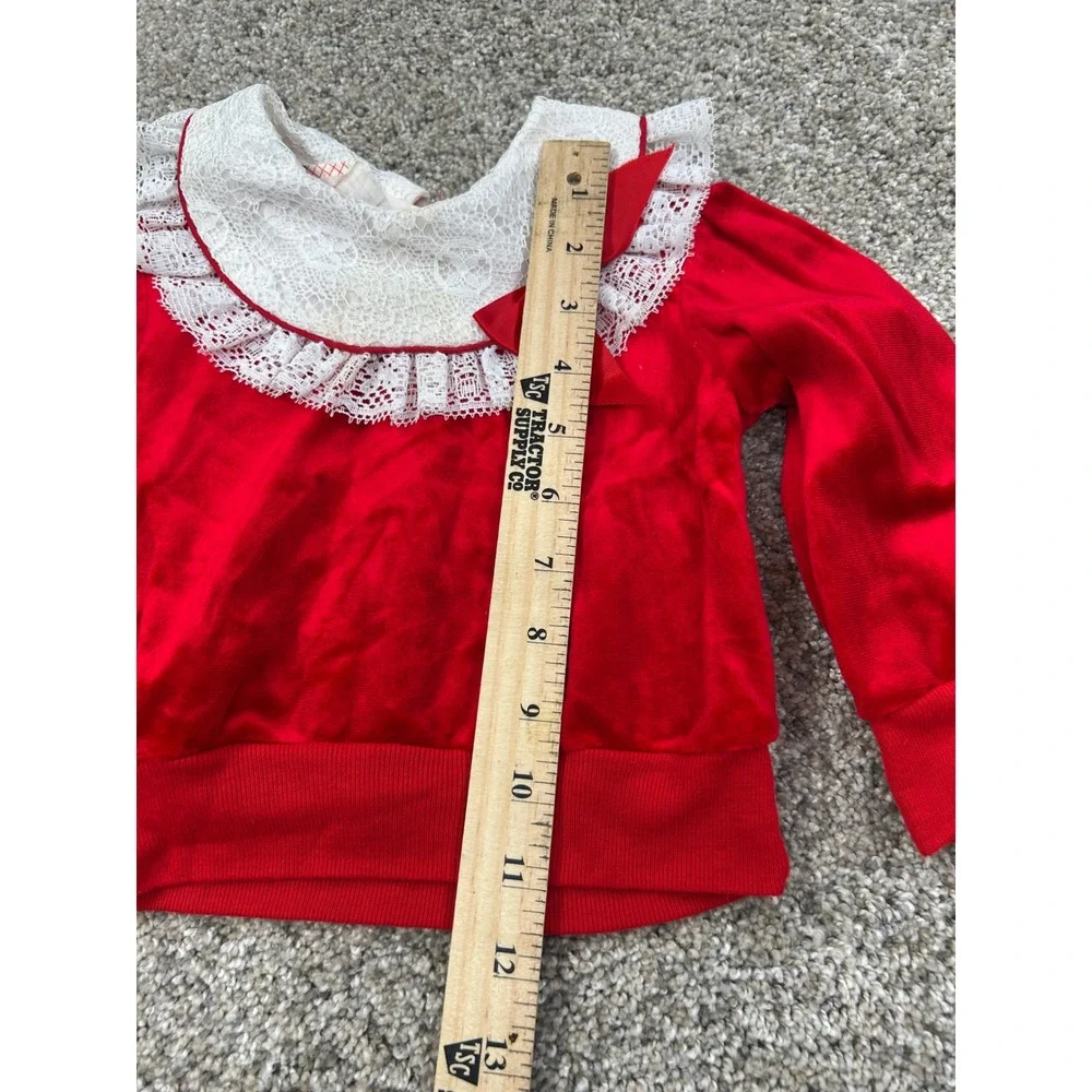 Vintage New York Kids Red Velour Lace Collar Outfit Set 24MO Holiday USA #0633
